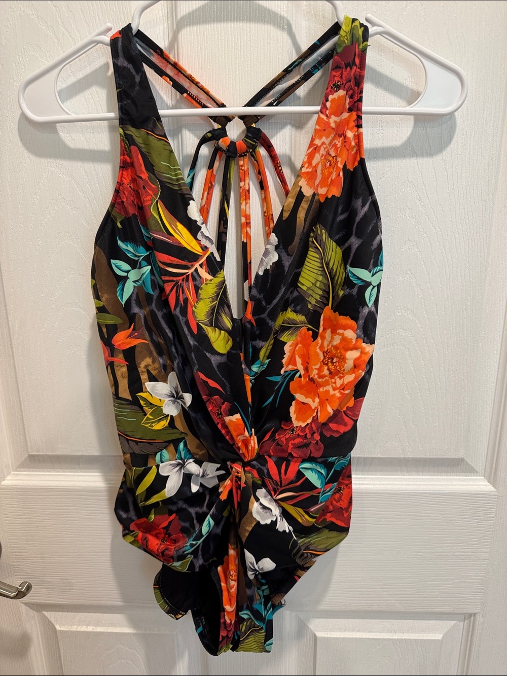 Magicsuit Black Floral One-Piece Swimsuit with Orange & Teal Accents